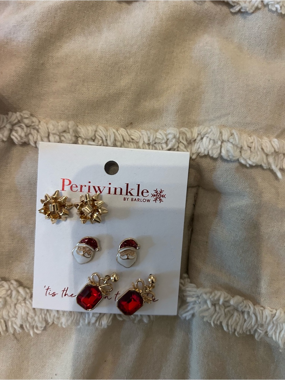 Periwinkle by Barlow Kids 3-Pair Holiday Earring Set in Gold and Red